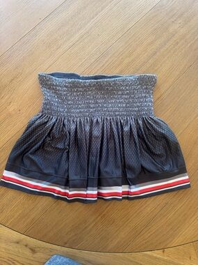 Lucky in Love Black Smocked Skater Skirt with Red and White Hem Stripes